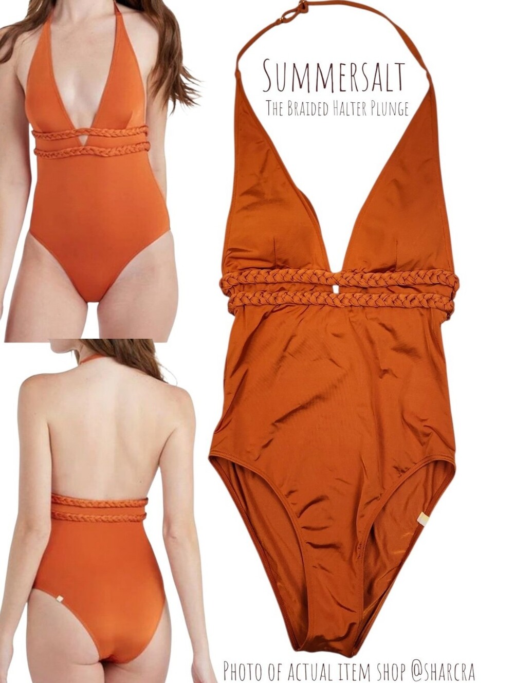 Summersalt Women The Braided Halter Plunge One Piece Swim Canyon Bron Orange 4